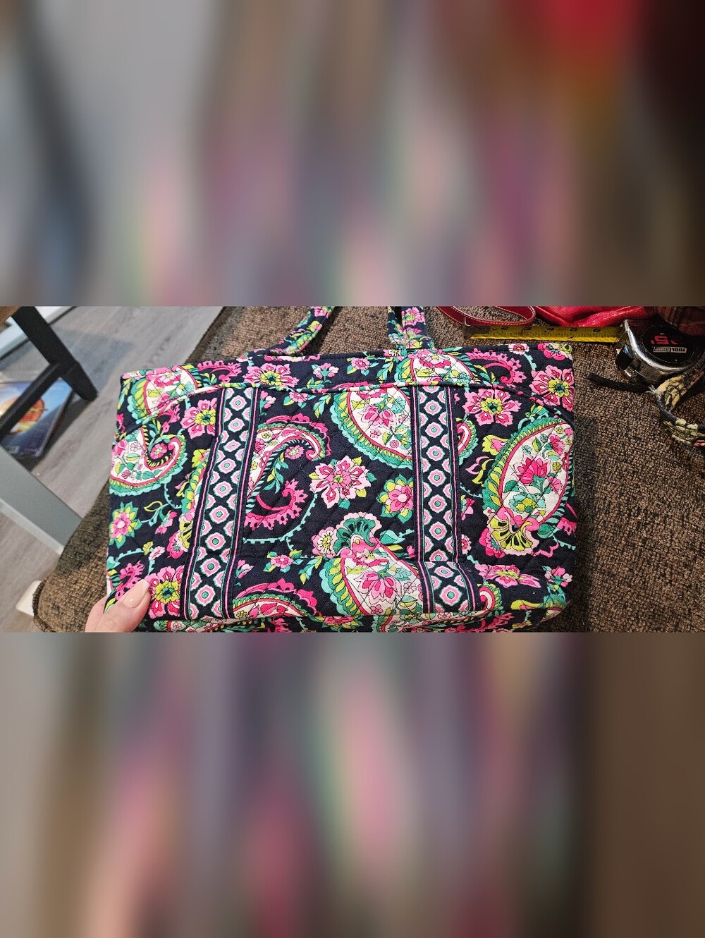 Vera Bradley Quilted Floral Paisley Tote Bag in Black and Pink - Picture 2 of 5